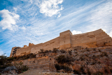 Walls of the castle of Alhama de Murcia, Region of Murcia, Spain, on top of a hill in daylight