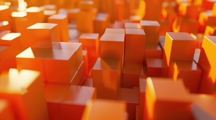 Abstract background made of Yellow and Orange 3D Blocks. Tech 3D Render