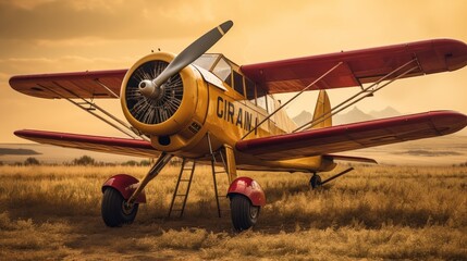 Commercial plane at airport and airfield. Small and sport aircraft. General aviation industry. - obrazy, fototapety, plakaty