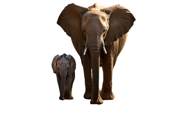 A large and a small elephant walking side by side in perfect harmony