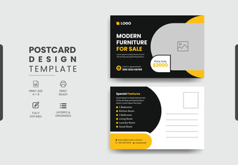Modern furniture for sale postcard template design, creative modern furniture postcard design.