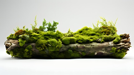 moss inside a log on white background