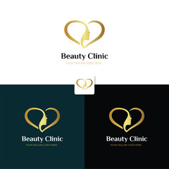Beauty clinic Logo design with woman silhouette inside love icon