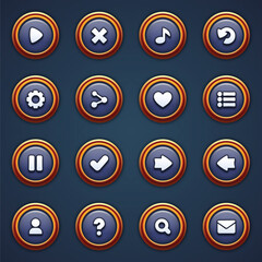 Game ui set of silver buttons in cartoon style gui to build 2d games cartoon casual buttons kit