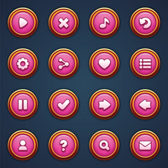 Game ui set of pink buttons in cartoon style gui to build 2d games cartoon casual buttons kit