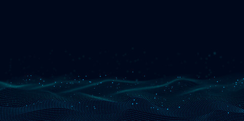 Abstract Futuristic background of glowing particles in motion. Technology background design with waves. Abstract background design. Illustration. Vector design.