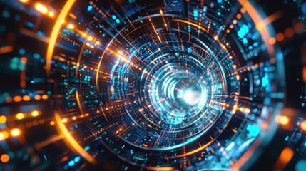Fototapeta premium Abstract digital futuristic Hi-tech communication of circular technology background. AI generated