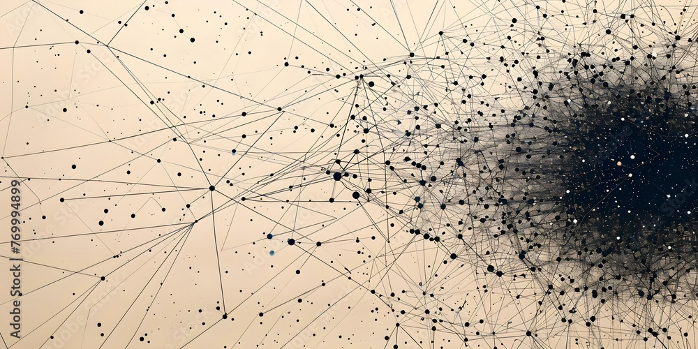 Poster illustration of network theory using nodes and lines: perfect for tech and scientific conversations.