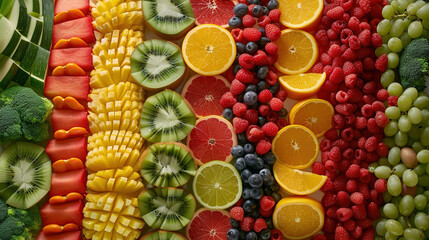 Vibrant Display of Fresh Fruits and Vegetables
