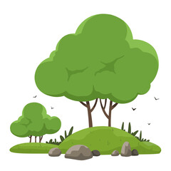 Tree, park. Gaming platform, cartoon forest landscape, 2d user interface design for computer or mobile phone. Bright tree with grass, vector element.