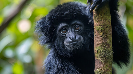 Naklejka premium Siamang Hanging from a tree
