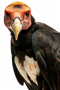 The king vulture stands alone against a backdrop of pure white