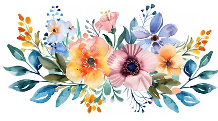 Fototapeta na wymiar Hand draw decorative colorful flowers bunch watercolor design ,Generative ai
