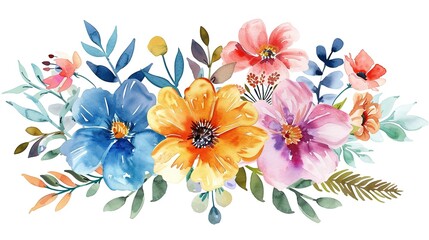 Fototapeta na wymiar Hand draw decorative colorful flowers bunch watercolor design ,Generative ai