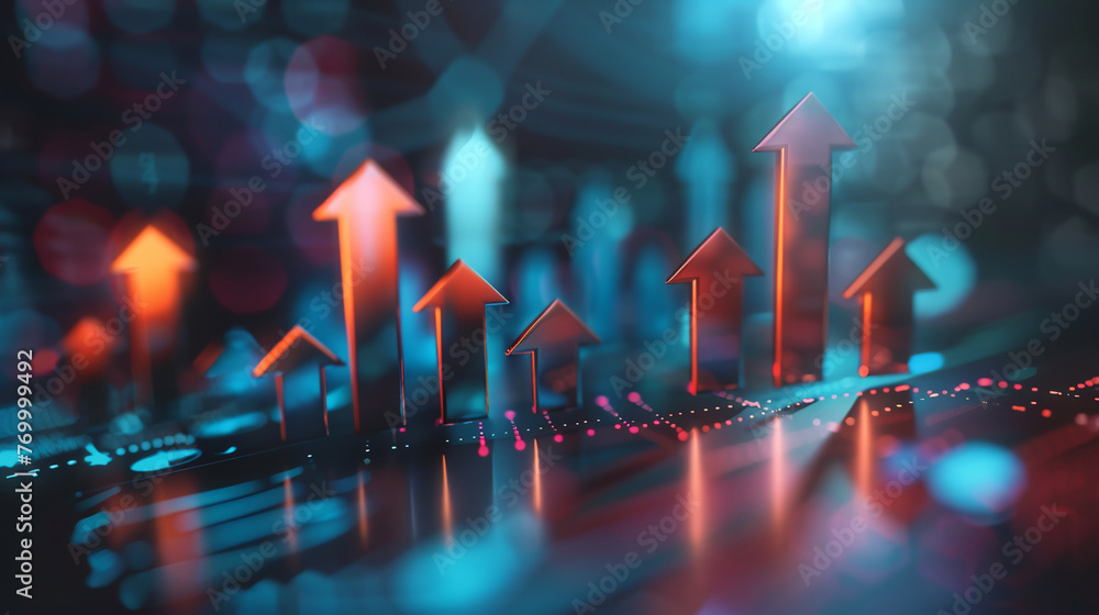 Poster arrow graph stock market chart on digital screen. 3d rendering. ai.