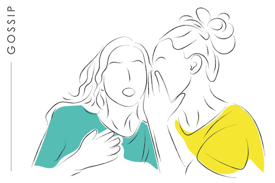 Hand drawn line art vector of people gossiping. Badmouthing and backiting someone. Dont gossip. Gossiping and rumors in corporate sector.