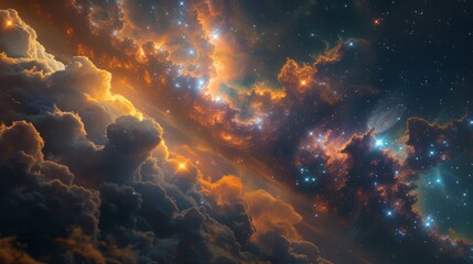 Majestic Nebula Illumination - Cosmic Artwork: Spectacular Exhibition of Celestial Grandeur, Enchanting Viewers with the Mystical Aura of the Universe