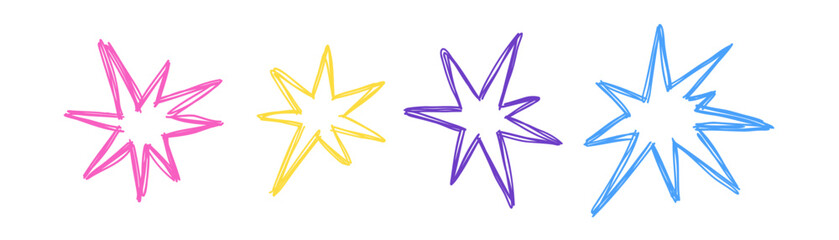 Set of doodle stars drawn by hand. Cosmic, space. Vector simple illustration. - obrazy, fototapety, plakaty