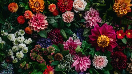 Top view of gorgeous flowers assortment ,Generative ai, 