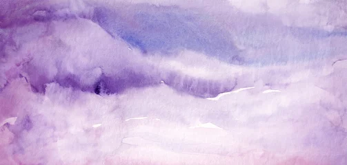 Foto auf Acrylglas Watercolor sky landscape, violet cloud abstract background,  purple wet paint splatter, ink liquid backdrop, gradient  artistic sea ombre © AlexTroi