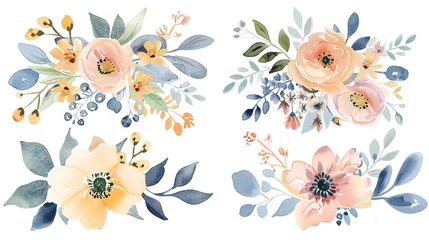 Gordijnen Watercolor bouquet of flowers collection. Gentle roses, peonies, anemone flowers, isolated. ,Generative ai,  © curek