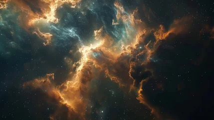 Fotobehang Majestic Nebula Illumination - Cosmic Artwork: Magnificent Presentation of Celestial Majesty, Transcending Boundaries with its Enthralling Depiction of Cosmic Wonders © Mark