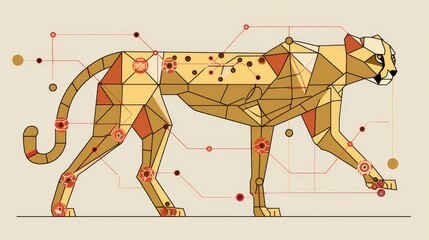   A paper cutout of a cheetah with labels for each part in the bottom right corner - obrazy, fototapety, plakaty