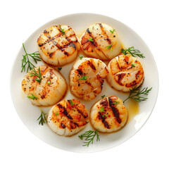 A Plate of Grilled Scallops Isolated on a Transparent Background