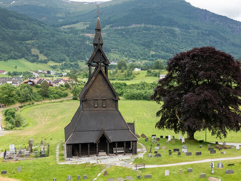 typical church in Norway captured with drone