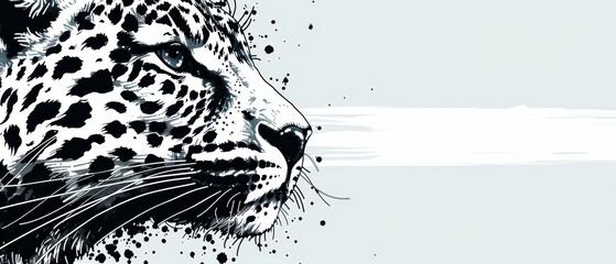   A monochromatic portrait of a leopard with splatters of color on its face