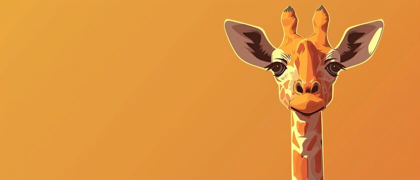  A giraffe's close-up head on an orange background with a yellow one in the background © Jevjenijs