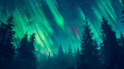 Fototapeta na wymiar Night sky with green and blue aurora bores