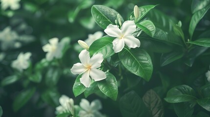 Jasmine flower on leaf green blurred background with copy space and clipping path symbol of Mothers day in thailand  ,Generative ai, 