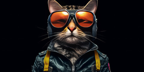 Fashion-Forward Feline: Cool Cat in Sunglasses and Leather Jacket Banner