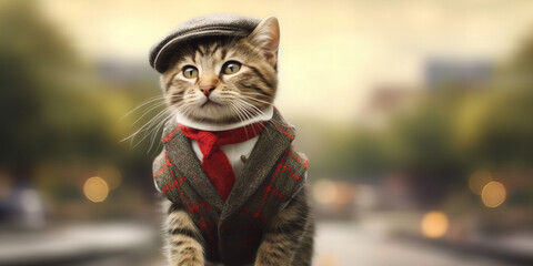 Stylish Whiskered Gentlecat Exploring the Urban Jungle in Elegance Banner