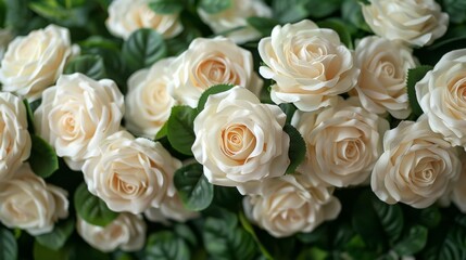 White Roses With Green Leaves