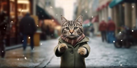 Dapper Feline Wanderer Welcomes You to Whimsical City Streets Banner