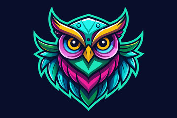 Owl Icon,  print ready vector t-shirt design, sticker dark black background 