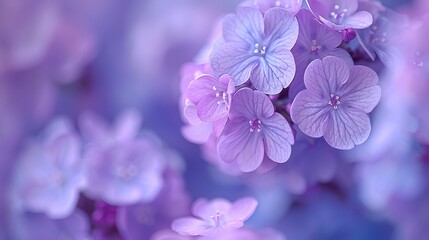   A group of purple flowers surrounded by water droplets in a photo