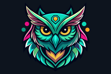 Owl Icon,  print ready vector t-shirt design, sticker dark black background 
