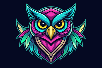 Owl Icon,  print ready vector t-shirt design, sticker dark black background 
