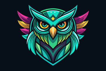 Owl Icon,  print ready vector t-shirt design, sticker dark black background 
