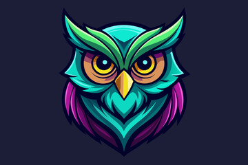 Owl Icon,  print ready vector t-shirt design, sticker dark black background 