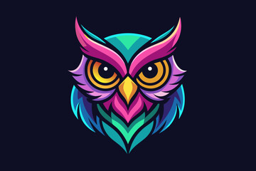 Owl Icon,  print ready vector t-shirt design, sticker dark black background 