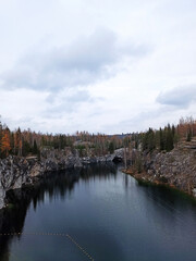 Ruskeala Mountain Park: landscape with lake and grey sky