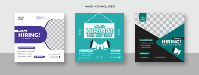 We are hiring job vacancy for social media post banner design template . We are hiring ajob vacancy for a square web banner designer. Employee vacancy announcement. Illustration