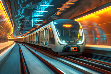 Urban new modern futuristic wagon train metro under subway system Generative AI - obrazy, fototapety, plakaty