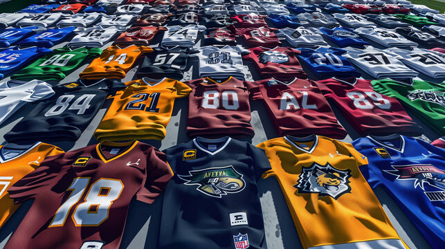 Array of Sports Jerseys or Team Uniforms