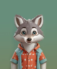 Wolf avatar 3D illustration, cartoon wolf profile picture, cute wolf character