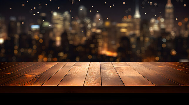 wooden table against night shot photo royalty free 